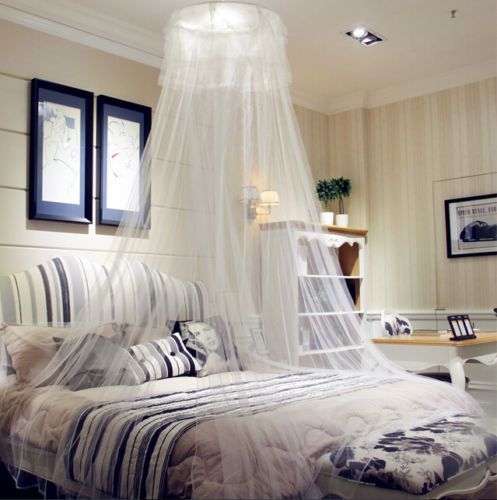 White Princess Girl Decorative Dome Bedding Netting Canopy Twin