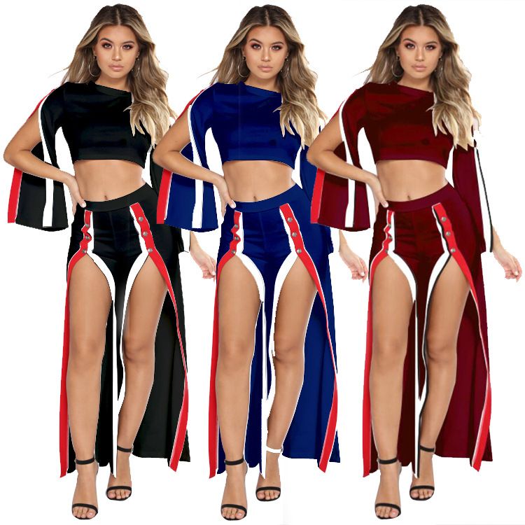 Compra Atractiva Tenedor Abierto De Manga Larga Camiseta De División Ancha  Pantalones De Pierna Dos Piezas Conjunto Mujeres Más Los Pantalones Del  Tamaño Del Club Del Partido Del Otoño Del Resorte Adapte