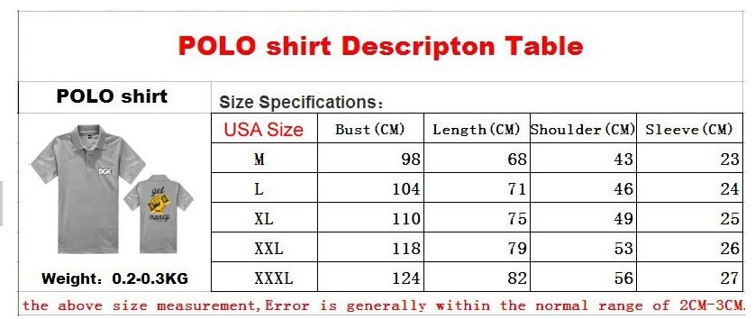 Polo Shirt Size Chart Us