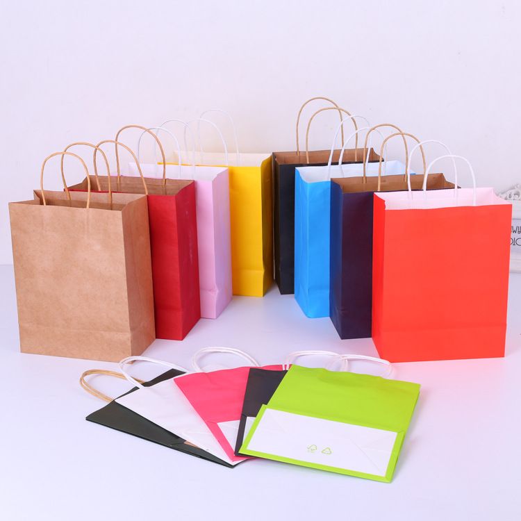 LOGOTIPO personalizado Bolsa de papel Kraft 12 Paquete de regalo del Festival de colores sólidos