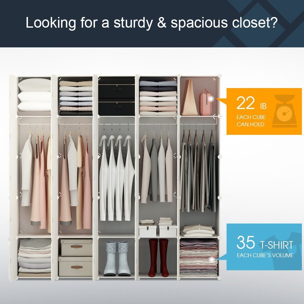 Portable Wardrobe Closet For Hanging Clothes, Combination Armoire, Modular  Cabinet For Space Saving, White, 10 Cubes+5 Hanging Sections From  Bestangel, $386.93 | DHgate.Com