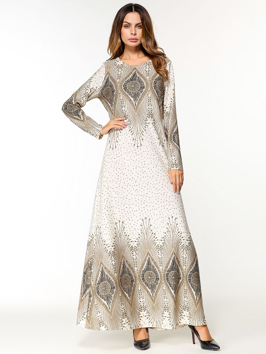round neck long sleeve maxi dress