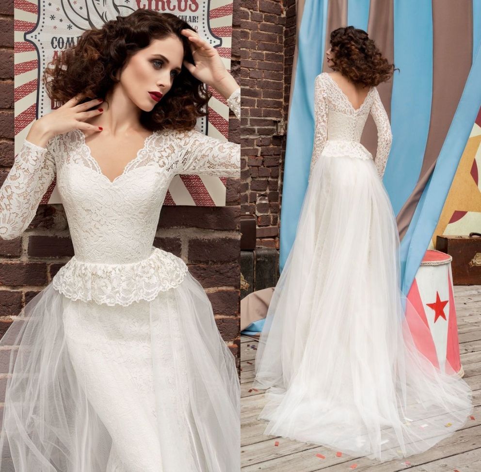peplum lace wedding dress