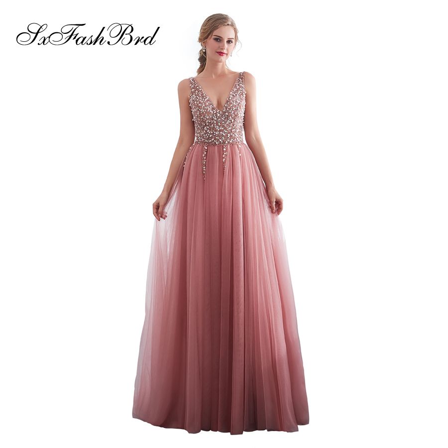Compra Moda Vestido Elegante Cuello En V Con Rebordear Espalda Abierta Una  Línea Fiesta Larga De Tul Vestidos De Noche Formales Vestido De Fiesta  Vestidos De Gala Barato | Entrega Rápida Y