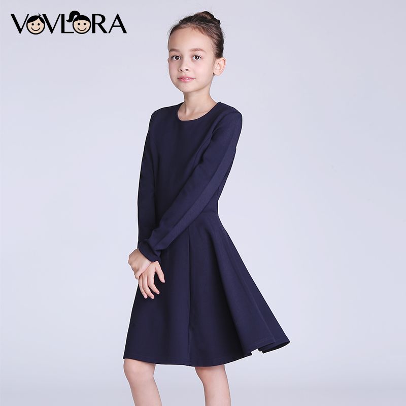 Vestidos para niños Manga larga Collar desmontable Cuello alto Vestido de la escuela 2017 Nuevo