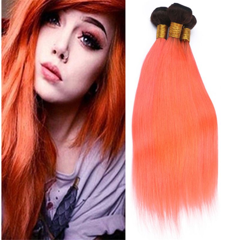 Light Orange Ombre Virgin Malaysian Human Hair Weave 3 Bundles