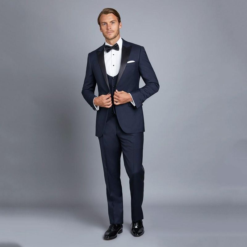 Italian Navy Blue Mens Classic Suits For Wedding Black Peaked Lapel Slim Fit Groom Tuxedo Custom Made Groomsmen Suits Male Blazer From Cxmen 32 Dhgate Com