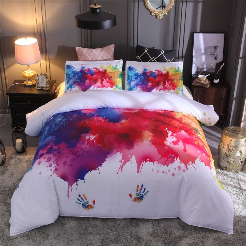 White Bedding Set Queen Size Colorful Handprint Pattern Duvet - Queen Size Bedding Set White White Bedding Set Queen Size Colorful Handprint Pattern Duvet - Queen Size Bedding Set White
