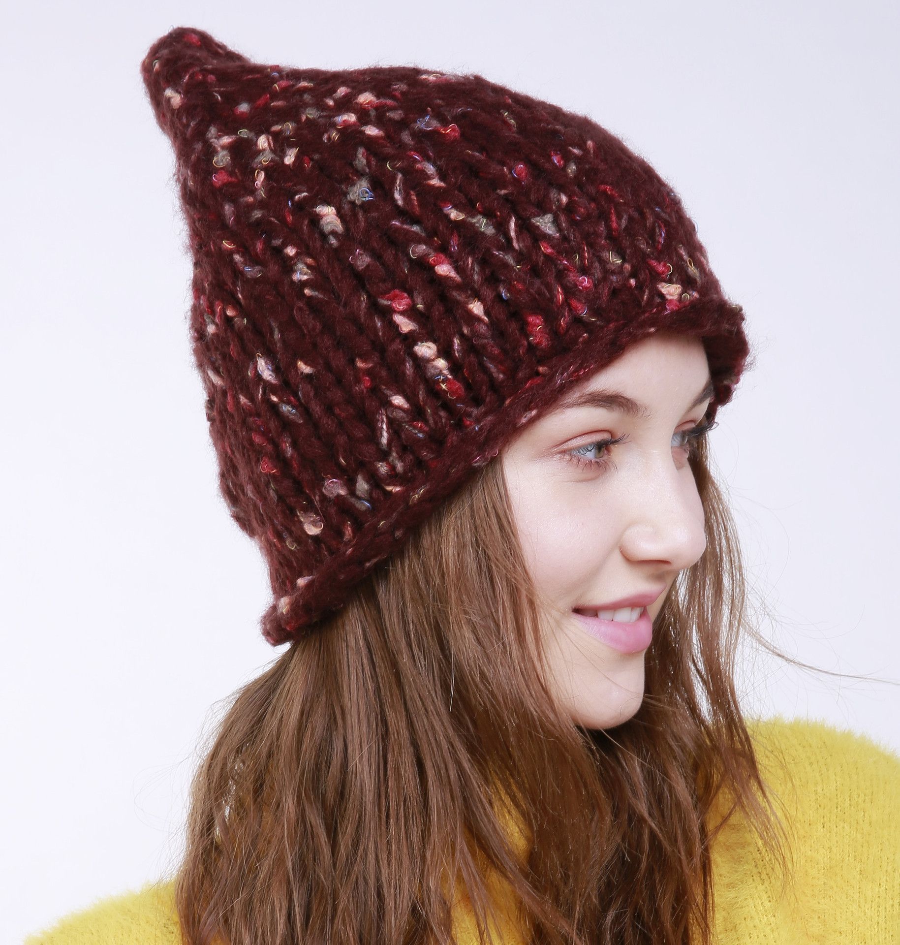 black knit hat with brim