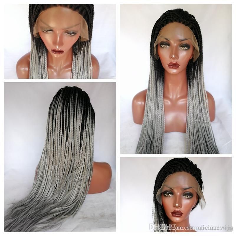 Acheter Pas Cher Haute Densité Ombre Perruque Gris Tresses Synthétique Dentelle Avant Perruques Pleines Main Tressées Perruques Résistant À La Chaleur Glueless Dentelle Perruques Pour Les Femmes Noires De 55,18 € Du