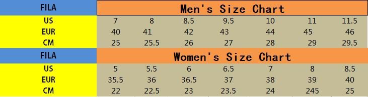 Fila Slides Size Chart