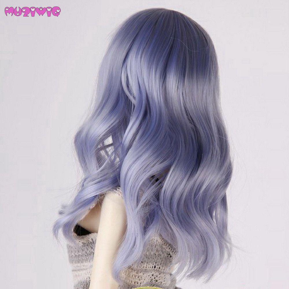Muziwig Synthetic Fiber Purple Curly Hair Wigs With Bangs For 1 3
