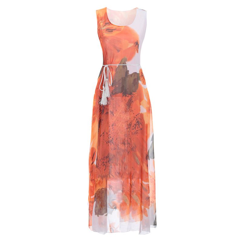 Compra Vestidos Bohemios Con Estampado Floral Sexy O Neck Mujeres Maxi  Vestidos Sin Mangas Beach Party Elegante Verano Boho Dress Con Cinturones  Vestidos Barato | Entrega Rápida Y Calidad | Es.Dhgate