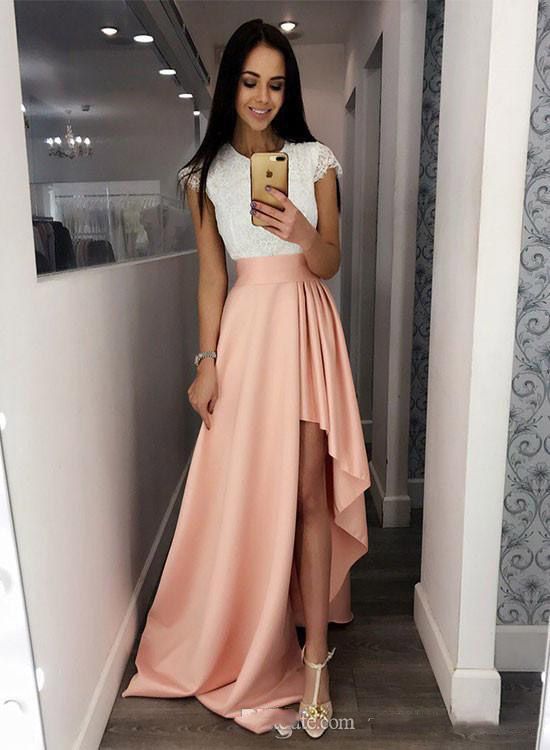 Compra Vestidos De Fiesta Altos Y Bajos Asimétricos Vestido De Noche De  Fiesta Con Cuello De Gemas Y Mangas En Color Marfil Y Rosa Vestidos De  Noche Elegantes Y Elegantes 2018 Cortos