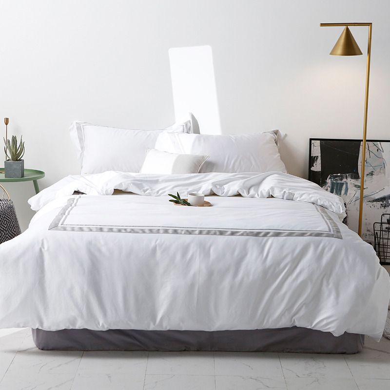 White Grey Bedding Set 100 Cotton Hotel Queen King Size Bed Sheet