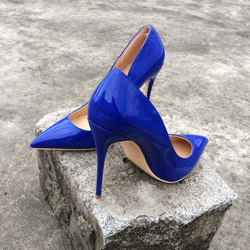 Fashion Women Pumps Royal Blue Patent Leather Women Classic Slip On