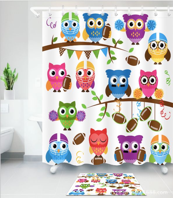 Animal Birds Fabric Shower Curtain set Cartoon Owl Bathroom Curtain With Hooks