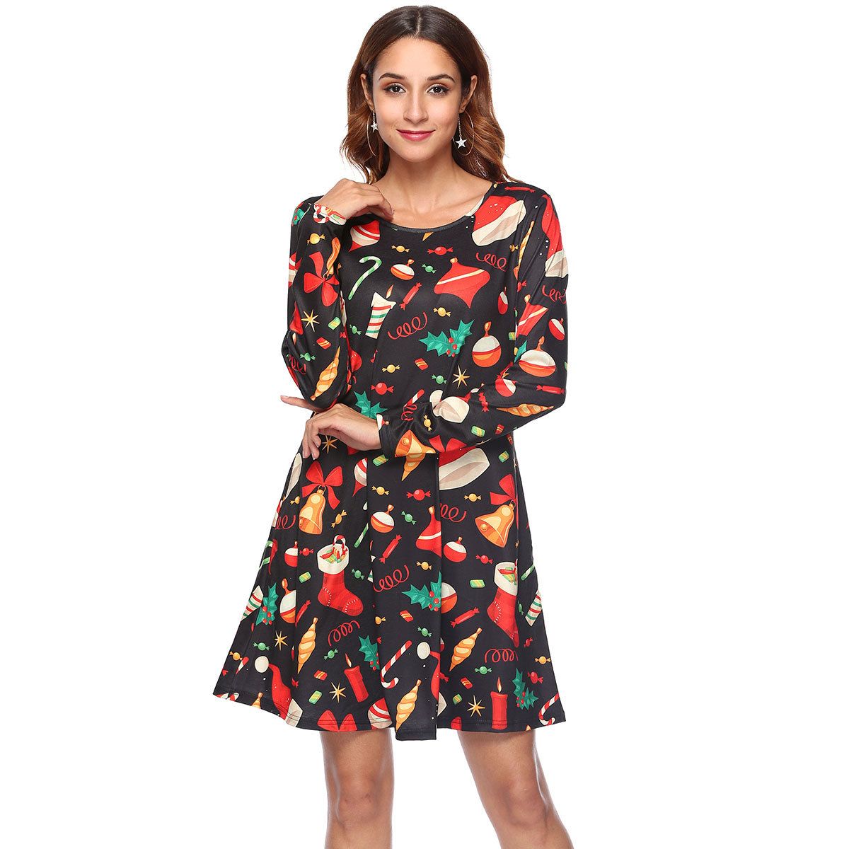 womens christmas print dresses