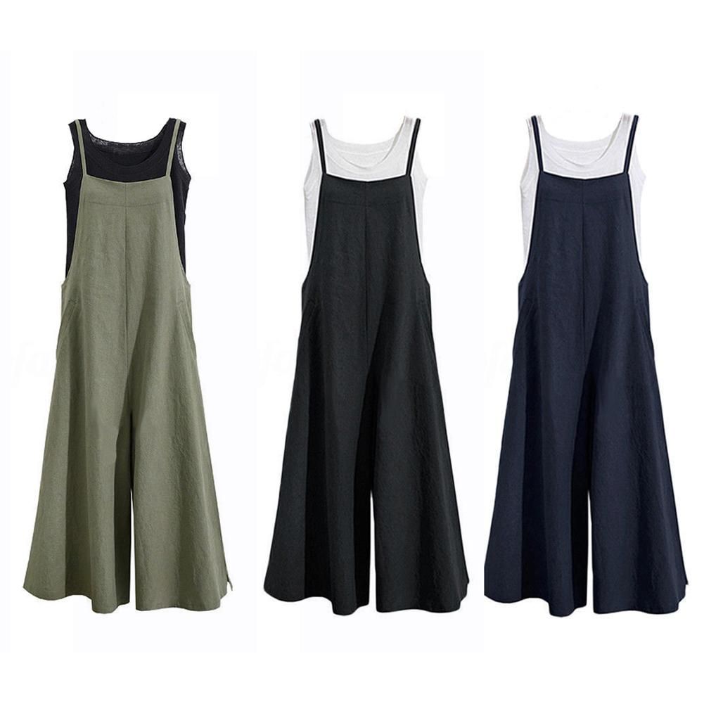 Compra Lino Ancho Piernas Largas Mono Doble Lado Babero Algodón Largo  Tirantes Casual Traje Suelto Para Mujeres Pierna Ancha Mono Barato |  Entrega Rápida Y Calidad | Es.Dhgate