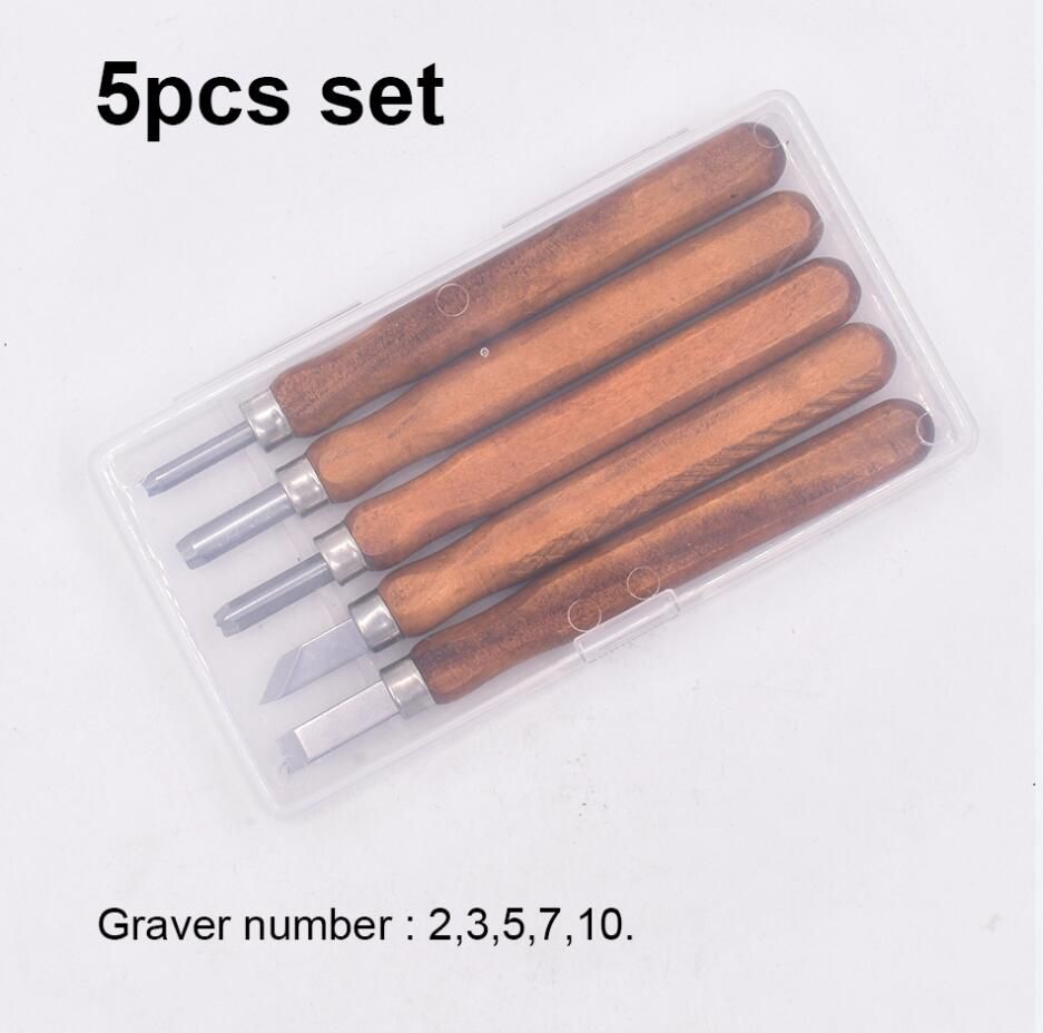 Juego de 5 cinceles con bloque de madera