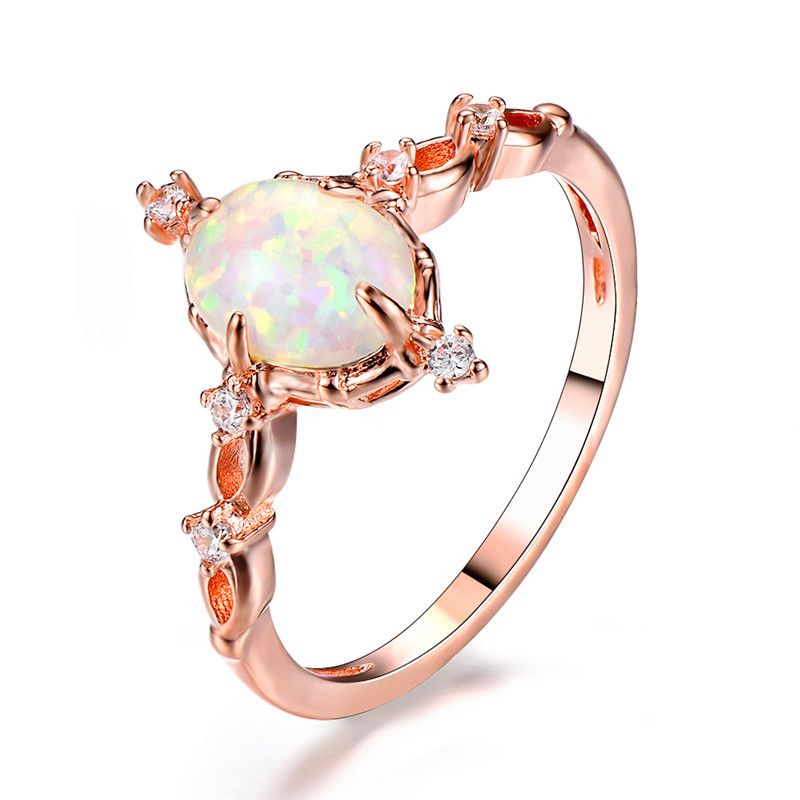 T-Ring New Romantic Female Pink Fire Opal Rose Gold Filled for Women Engagement Wedding Rings