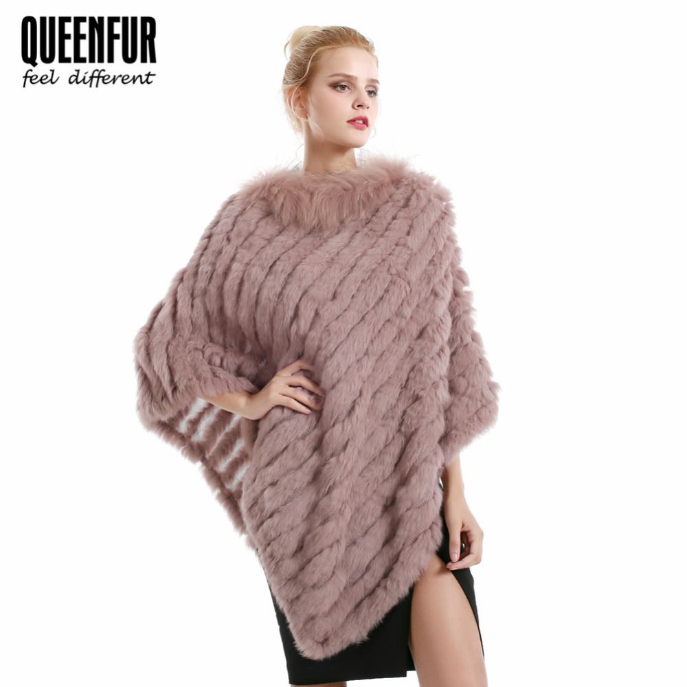 Grosshandel Queennfur Frauen Stricken Kaninchenfell Poncho Mit Echten Waschbaren Pelzkragen Naturliche Pelz Schals Winter Warm Cape Von Art07 35 36 Auf De Dhgate Com Dhgate