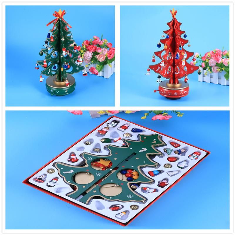 Toymytoy Classic Music Box Wooden Clockwork Design Christmas Tree With Pendants Miniature Handmade Music Box For Birthday Valentines Gift Red