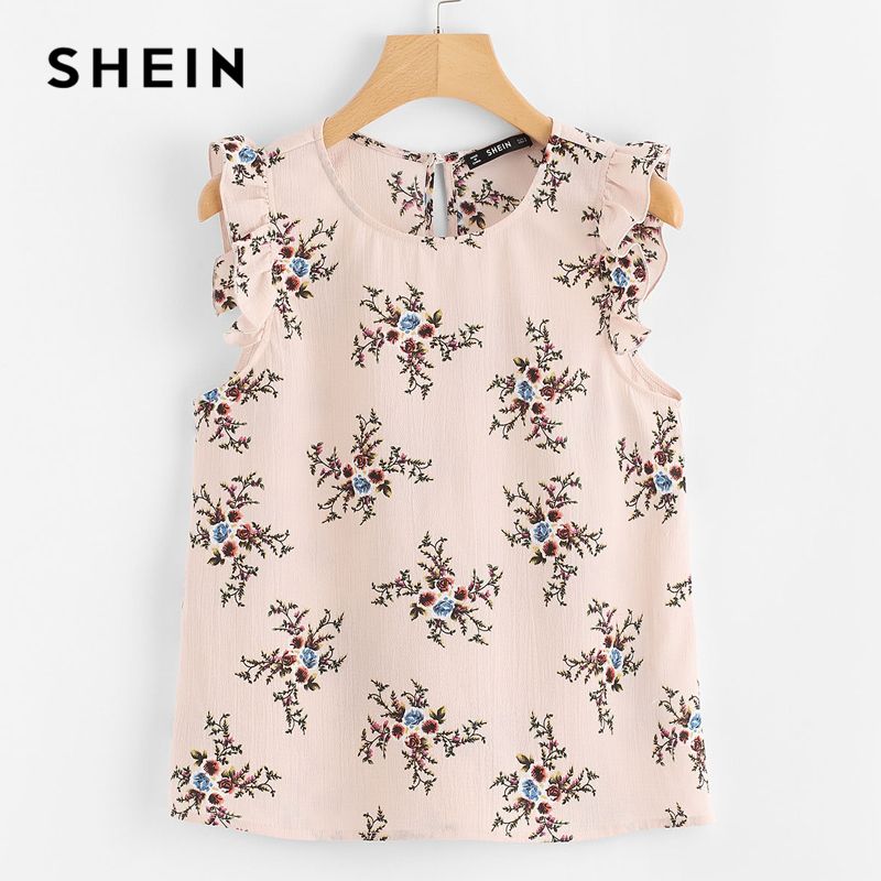 Compra SHEIN 2018 Verano Mujer Blusas Rosa Gasa Sin Mangas Blusa Casual  Frilled Sisa Botón Cierre Cierre Floral Top Barato | Entrega Rápida Y  Calidad | Es.Dhgate