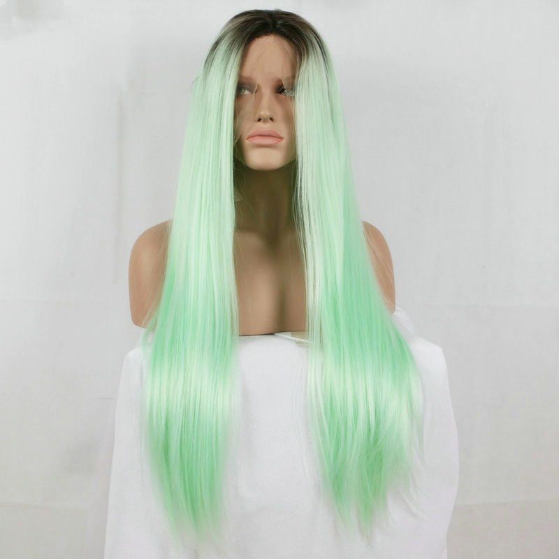 New Style Ombre Mint Green Synthetic Hair Long Dark Roots To