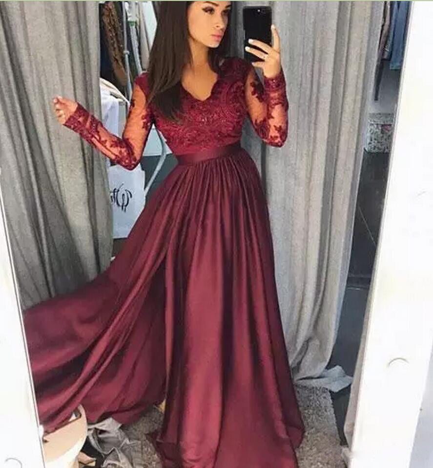 Wine Red Lace Burgundy Prom Dresses 