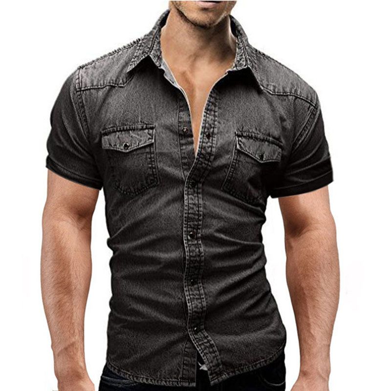 2021 2018 New Short Sleeves Denim Shirt Men Camisa Social Masculina Slim Fit Pocket Shirts Fashion Casual Solid Mens Shirts From Xaviere, $23.47 | DHgate.Com