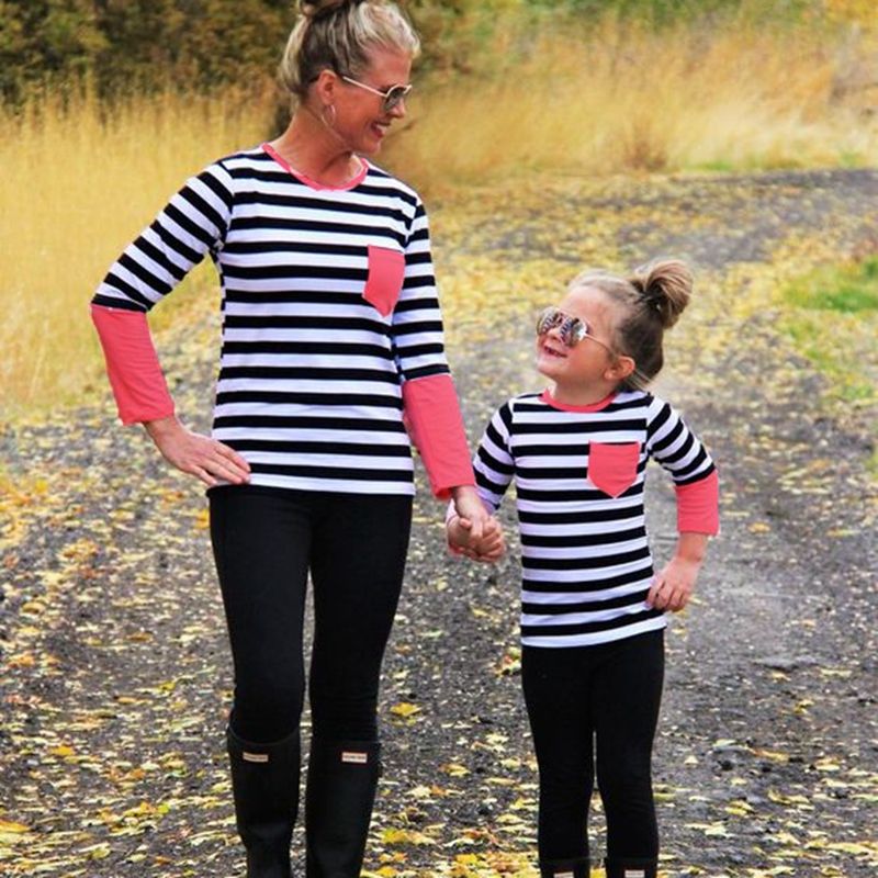 Casual Mom Dad Baby Stripe Long Sleeve Cotton T Shirts Family
