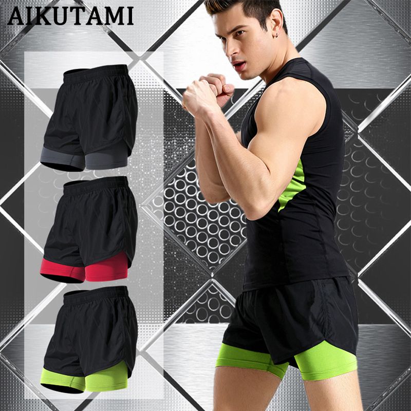 mens double layer running shorts
