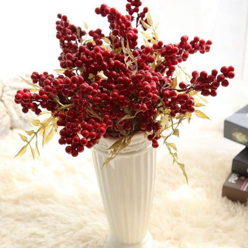 Acheter Rose Reine Mini Berry Handmake Artificielle Bouquet De Fleurs De Noël Baies Rouges De Mariage Décoration Diy Cadeau Scrapbooking Artisanat