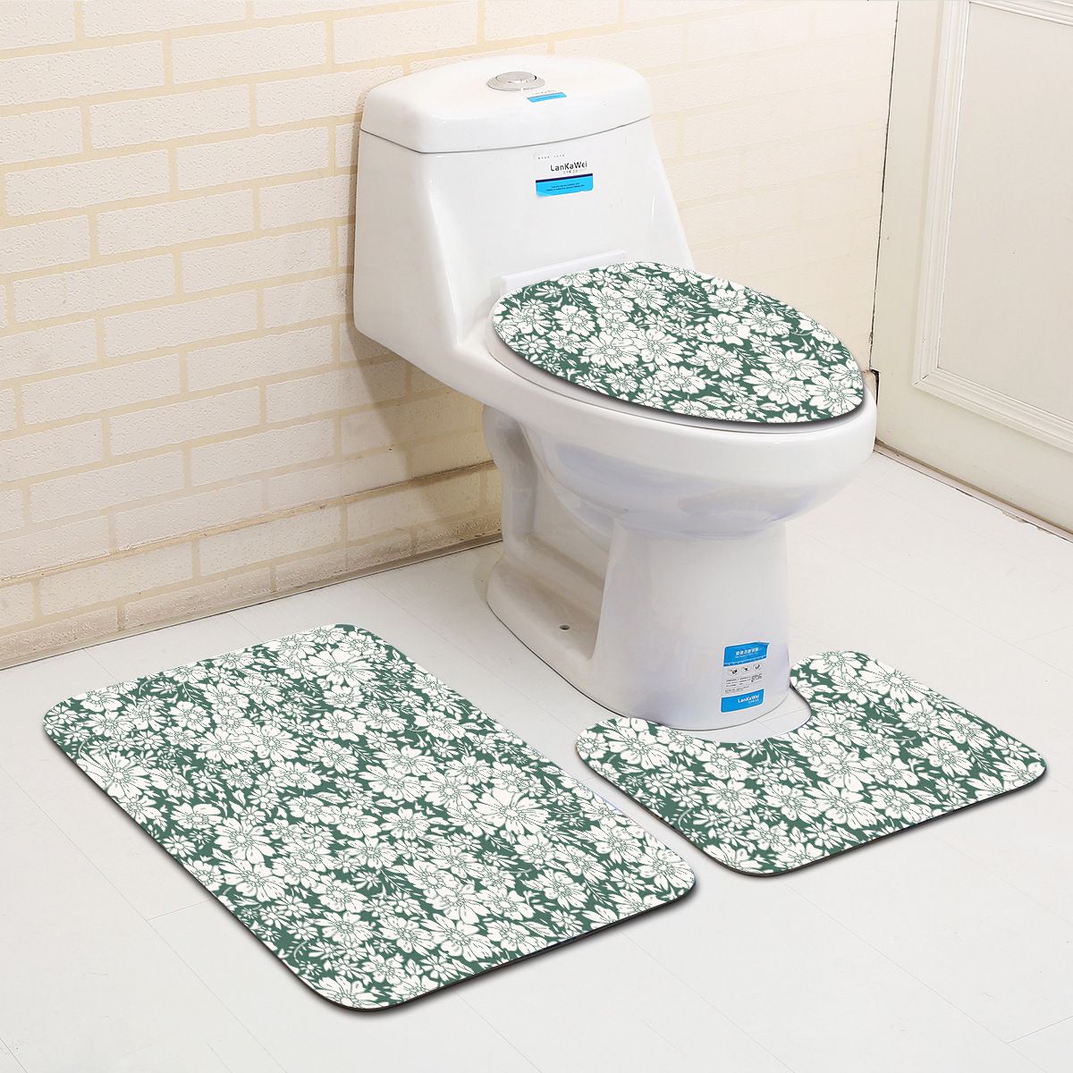 2020 Eco Friendly Floral Pattern Bathroom Bath Mat Set Toilet Carpet