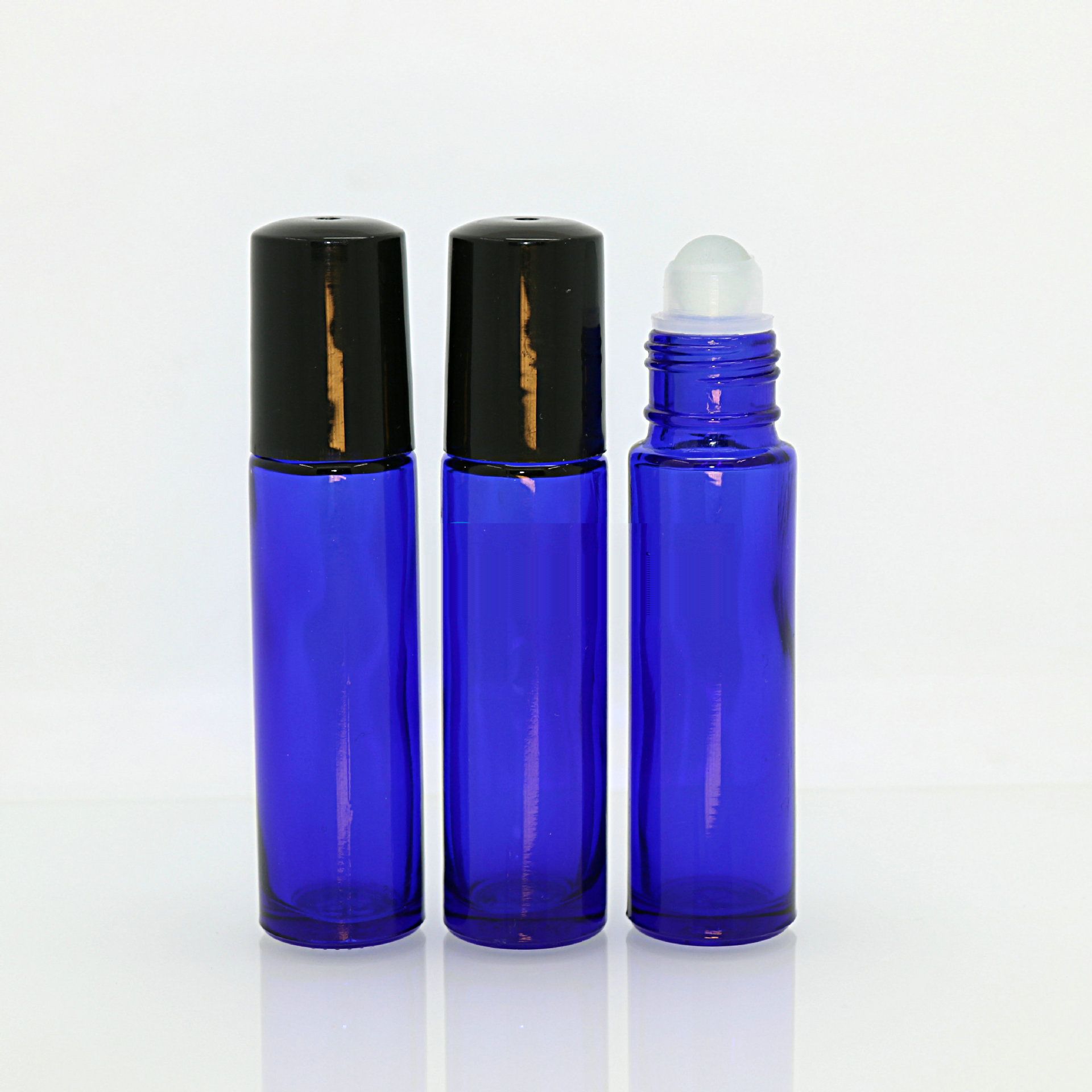 4 4ml Blue Glass Roll-on Bottle with Plastic Ball /& Caps