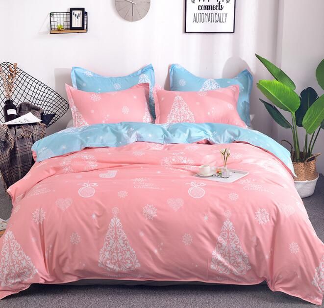 Christmas Bedding Set Pink And Blue Christmas Tree Printed Bedding