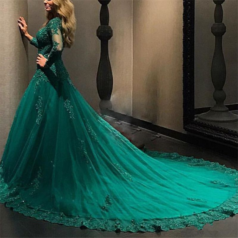 green lace ball gown