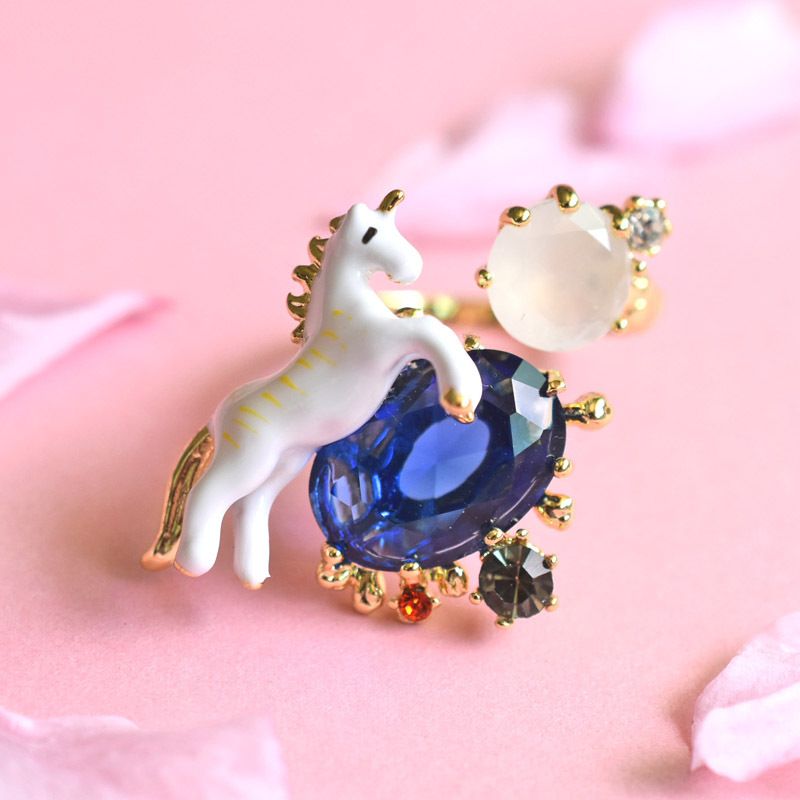 Venta al por mayor de gemas anillos de unicornio para las mujeres diseñador de la marca 18 K chapado en oro la joyería esmalte esmalte anillos abiertos