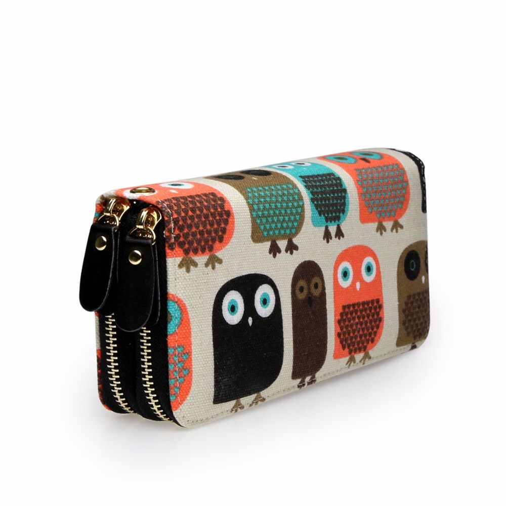 Womens Canvas Owl Print Photo Credit Card Holder Wallet Ladies Zip Closure Purse Womens Canvas Owl Print Photo Credit Card Holder Wallet Ladies Zip Closure Purse