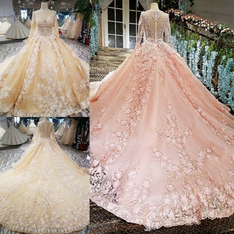 champagne pink wedding dress