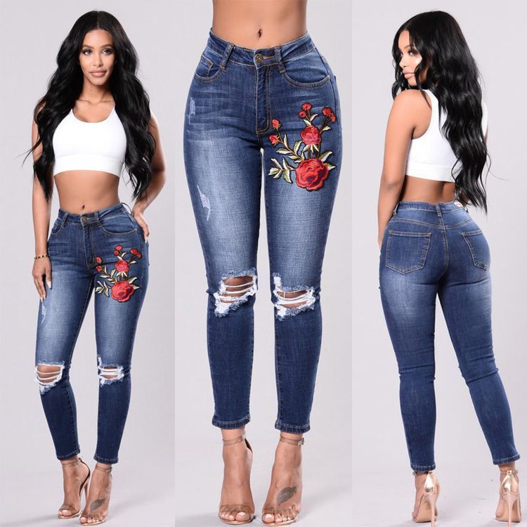 Grosshandel Neue Europaische Amerikanische Art 2018 Modemarke Frauen Jeans Luxus Blau Frauen Denim Hose Schlank Loch Zerrissenen Jeans Formen Von Clothingshoping888 22 37 Auf De Dhgate Com Dhgate