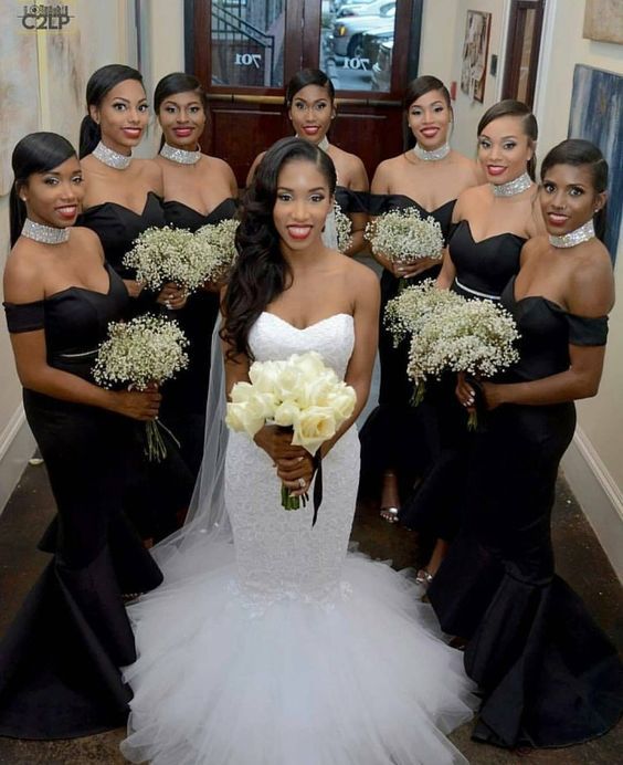 bridesmaids with black dresses