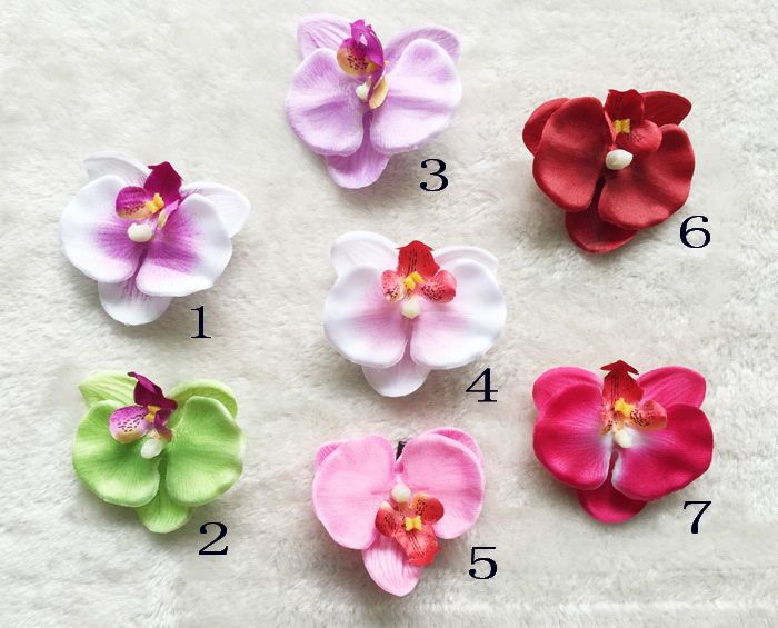20pcs 3 inch white Phalaenopsis Orchid Flowers with Hair clips Girls Head Flower  headbands Kid's Hair band Accessories HD3560