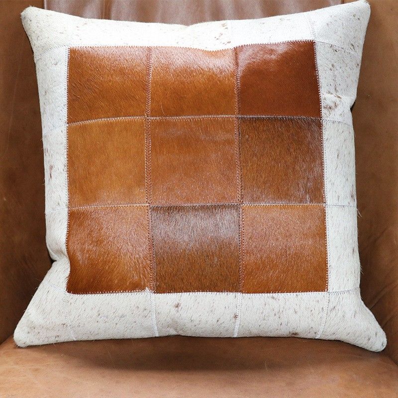 Hand Made Real Cow Fur Plaid Pillow With Core Square Shaped