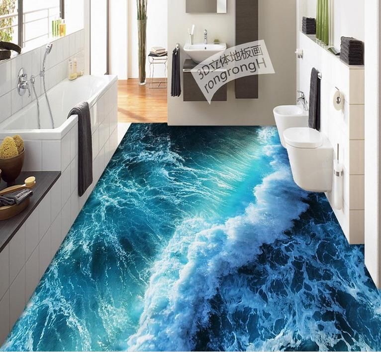 3d Flooring Wallpaper Custom Mural Pvc Wallpaper Wave Floor Tile