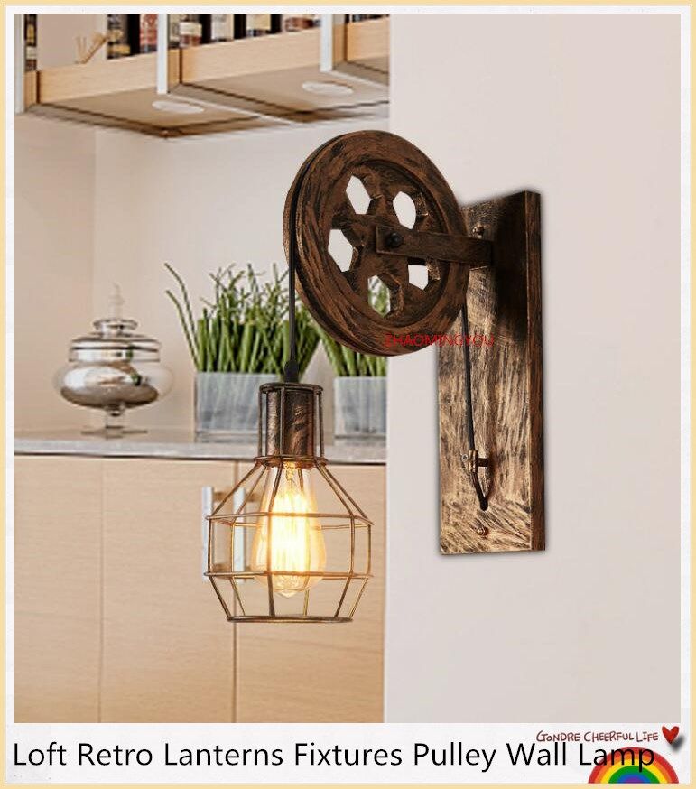 2019 Loft Retro Lanterns Fixtures Pulley Wall Lamp Pendant Suspension Light Fitting Kitchen Bedroom Living Room Wall Lamp From Burty 40 14