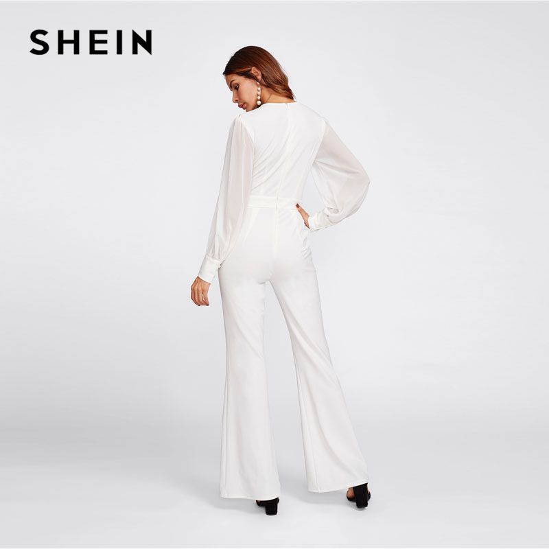 v neck white jumpsuit