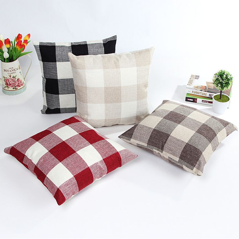Plaid Pillowcase Check Pattern Pillow Cover Tartan Design Linen
