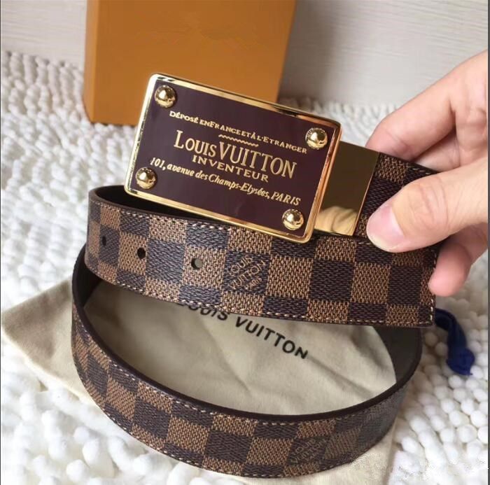 Hot Plaid Luxury Belts Famous Buckle Real Cowskin Waistbelt Strap